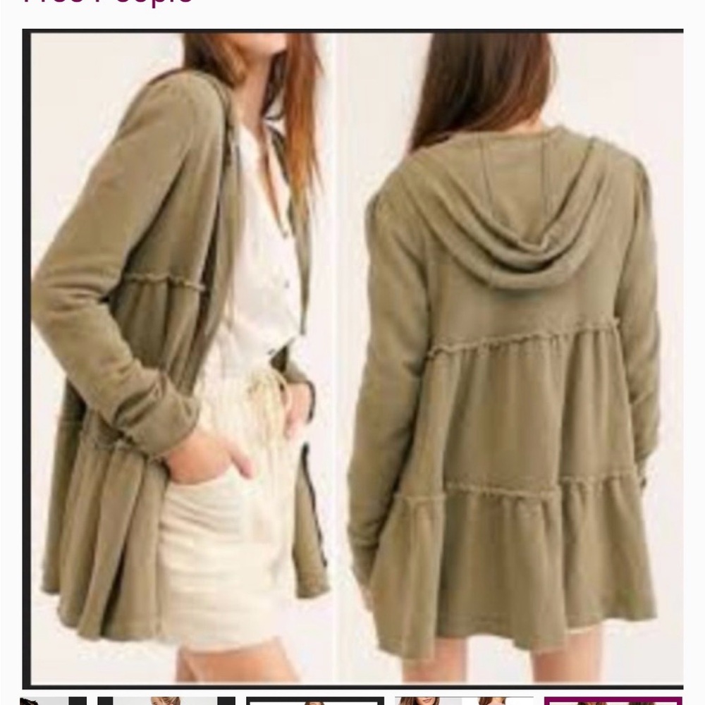 Free People Tiered Trapeze Olive Hoodie Cardigan